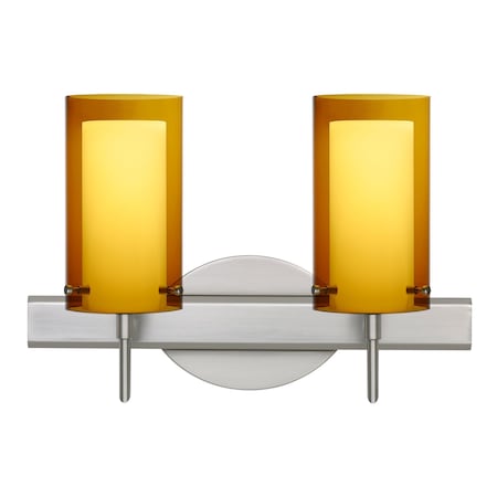 Besa Lighting Pahu 4 Vanity, Armagnac/Opal, Satin Nickel Finish, 2x5W LED 2SW-G44007-LED-SN